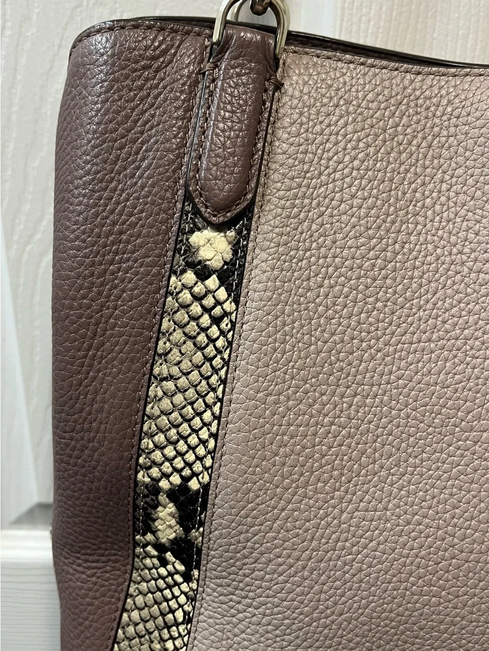kate spade Jackson pebbled leather shoulder bag with snake-print accents